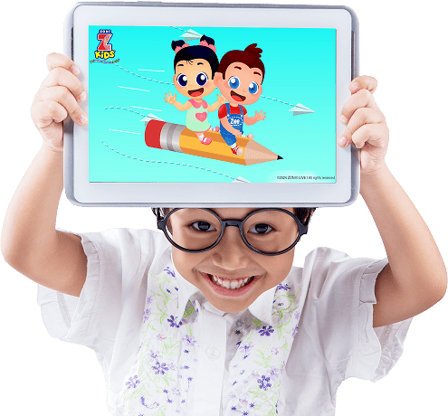 ZoniLive girl student standing with tablet ready for online English learning