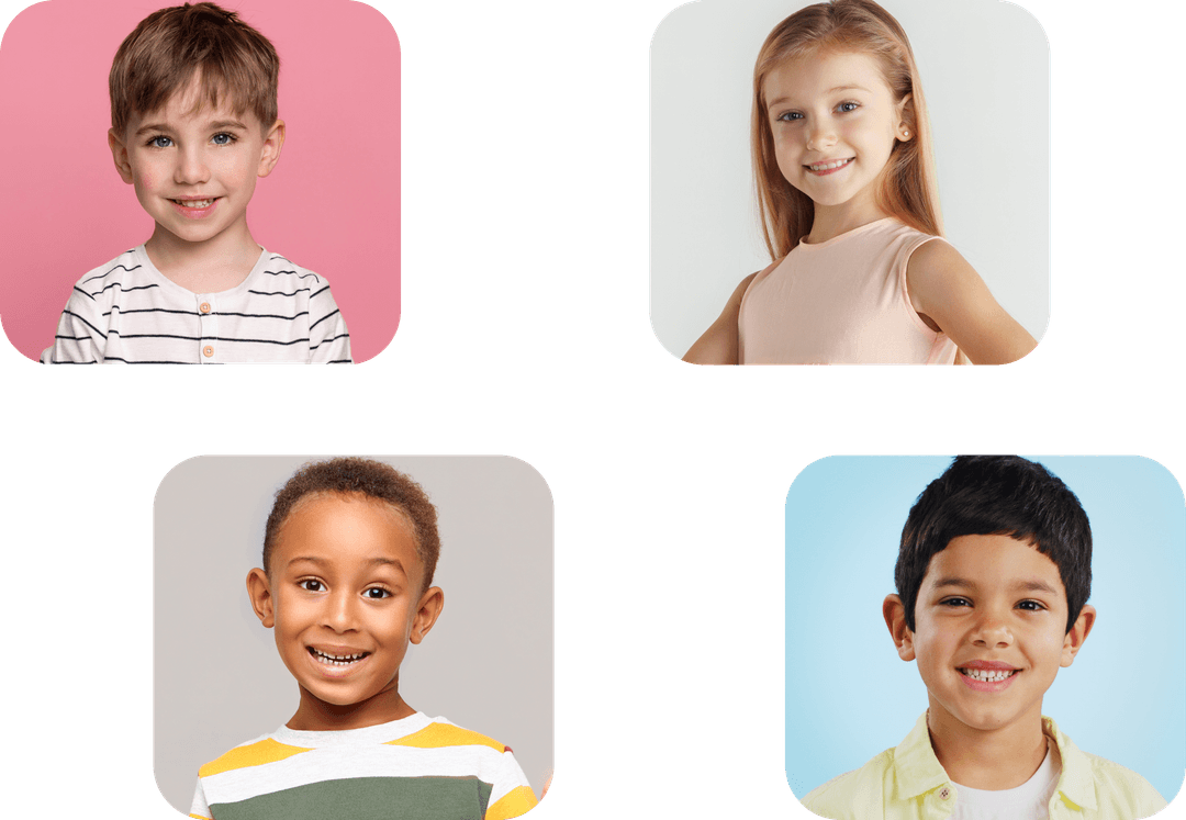 Group of four smiling kids images