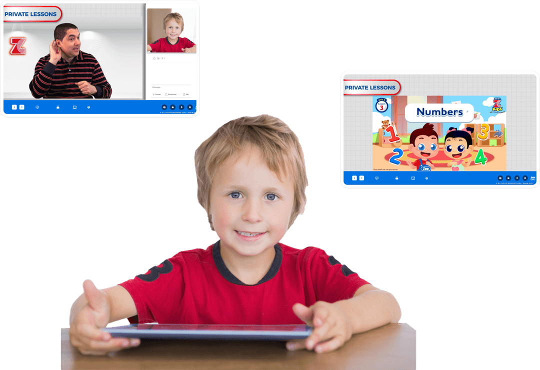 Boy holding tablet while sitting with online classes