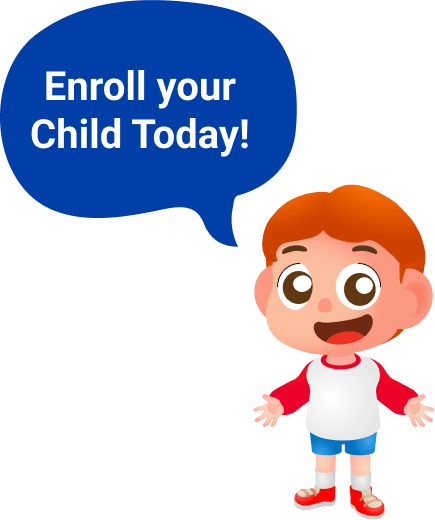 Vector image of kid saying enroll today