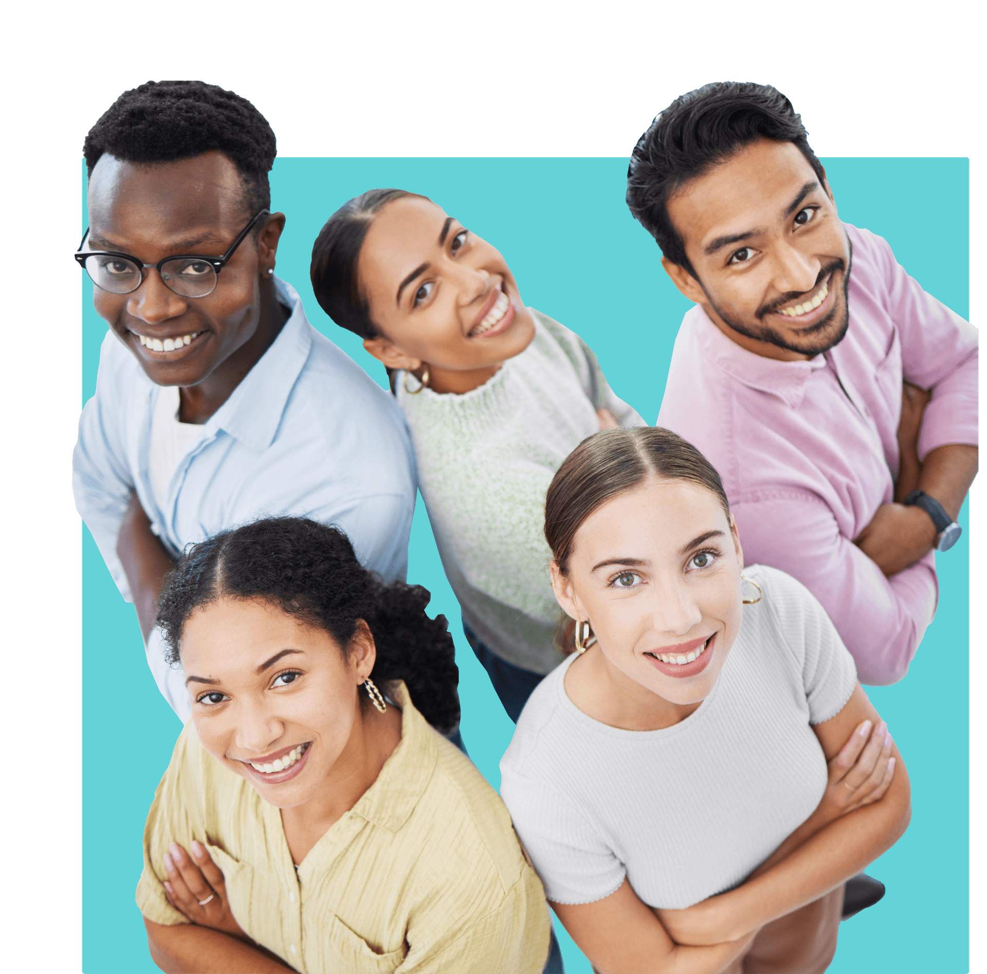 ZoniLive group of people looking upwards, symbolizing aspiration and vision in online education and personal growth