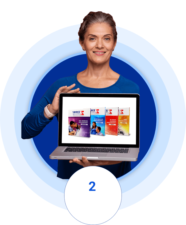 ZoniLive individual holding a laptop, accessing digital learning tools and online courses