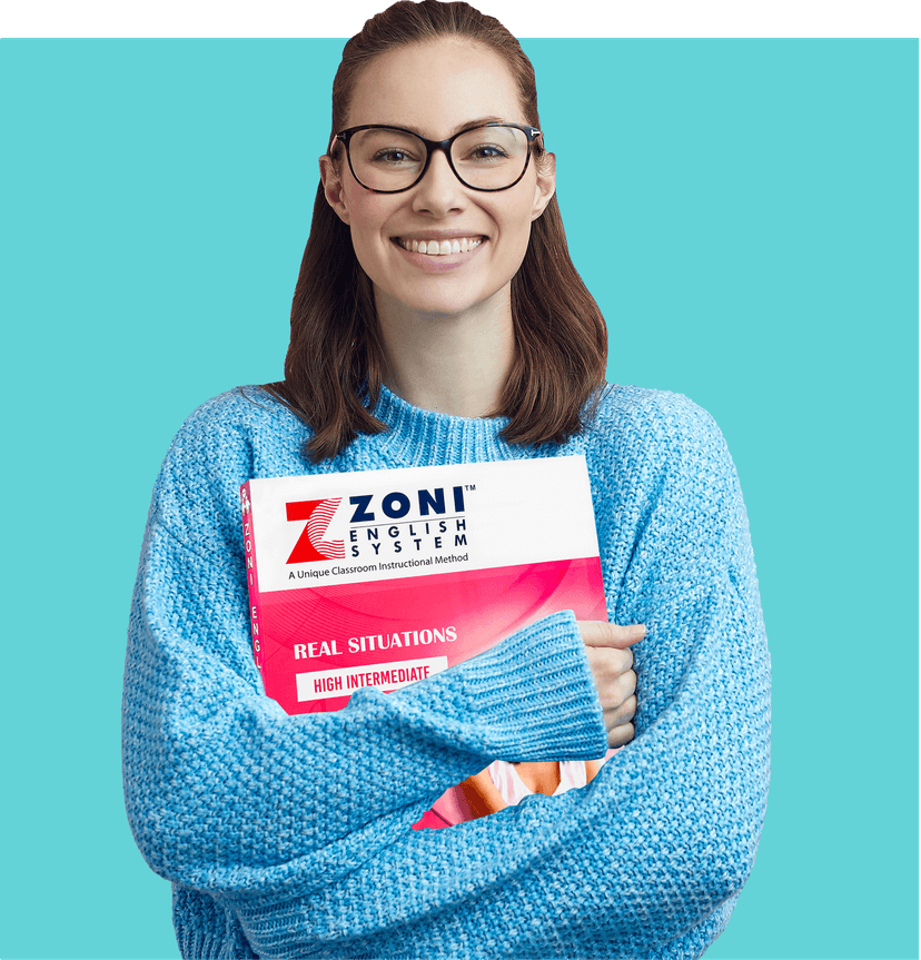 ZoniLive student holding a Zoni book, ready to explore engaging online educational content