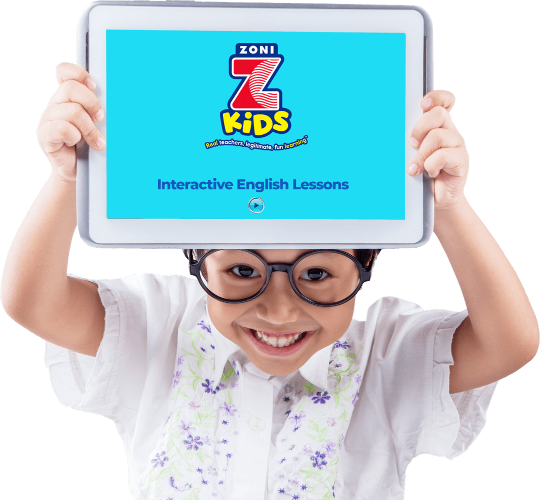 ZoniLive girl student standing with tablet ready for online English learning