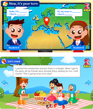 ZoniLive screenshot of engaging English lesson for young students