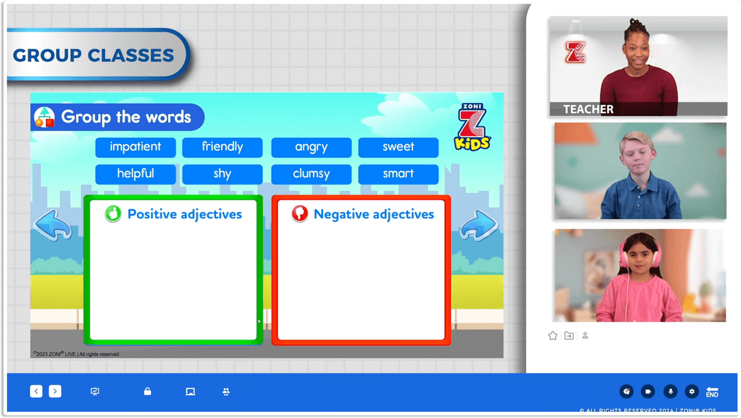 ZoniLive virtual classroom for interactive English learning sessions