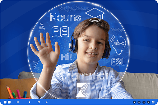 ZoniLive girl waving during virtual English class session