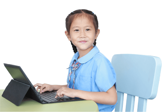 ZoniLive Asian girl using laptop for online English learning session