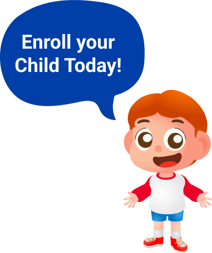 ZoniLive vector image of a kid saying 'Enroll Today' for exciting online learning opportunities