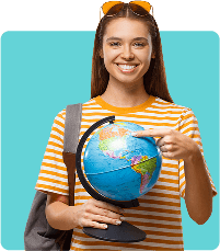 ZoniLive girl with globe in hand, symbolizing global learning and education opportunities through online courses