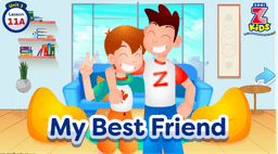 ZoniLive Kids animated lesson titled 'My Best Friend' teaching vocabulary through story time adventures
