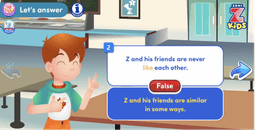 ZoniLive Kids interactive music-based English lesson with animated student answering questions